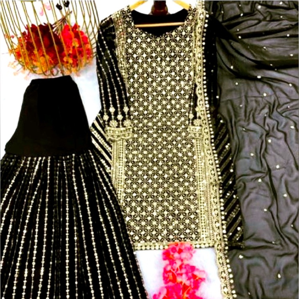 Georgette sharara suit party wear with sequin work 🌹